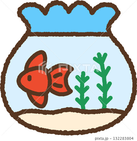 手書き風の単品アイコンイラスト　金魚鉢 132283804