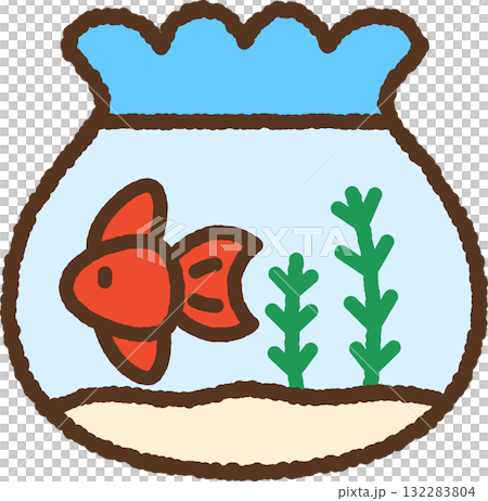 手書き風の単品アイコンイラスト　金魚鉢 132283804