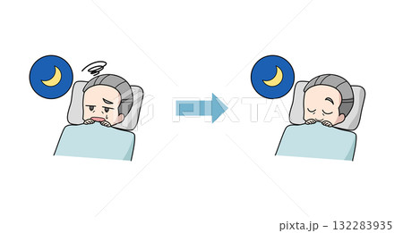 睡眠の改善のイラストセット・高齢男性 睡眠の改善のイラストセット・高齢男性 132283935
