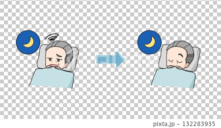 睡眠の改善のイラストセット・高齢男性 睡眠の改善のイラストセット・高齢男性 132283935