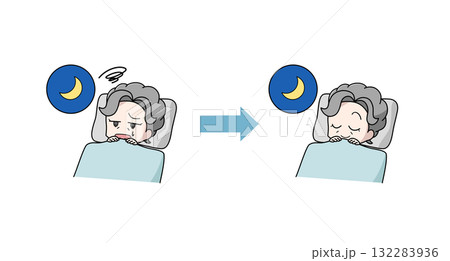 睡眠の改善のイラストセット・高齢女性 睡眠の改善のイラストセット・高齢女性 132283936