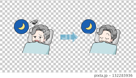 睡眠の改善のイラストセット・高齢女性 睡眠の改善のイラストセット・高齢女性 132283936