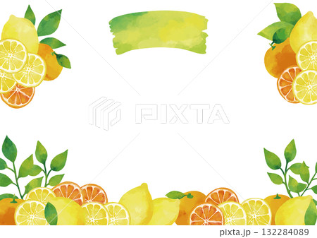 水彩風 冬の柑橘類（レモン・ミカン）フレーム 132284089