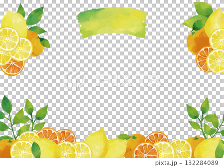 水彩風 冬の柑橘類（レモン・ミカン）フレーム 132284089