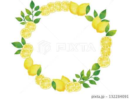 水彩風 レモンのリーフフレーム 132284091