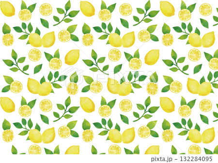 水彩風 レモンのパターン（葉っぱ多め） 132284095