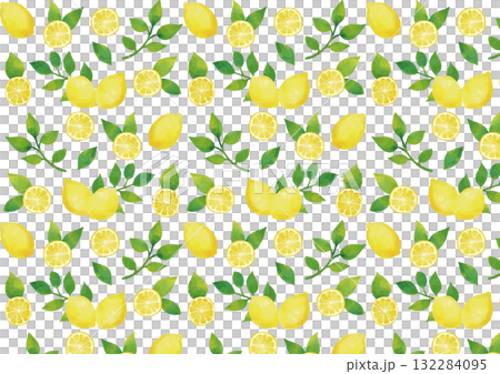 水彩風 レモンのパターン（葉っぱ多め） 132284095