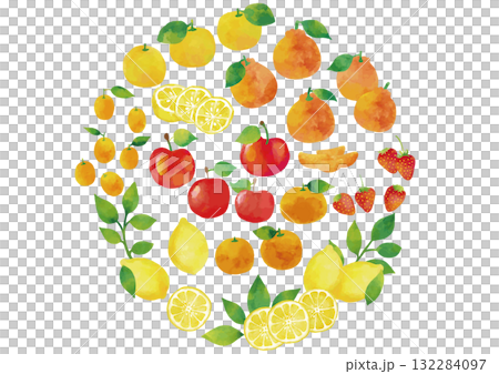 Watercolor winter citrus fruits (apple, strawberry, yuzu, mandarin orange, lemon, dekopon, kumquat) set Watercolor winter citrus fruits (apple, strawberry, yuzu, mandarin orange, lemon, dekopon, kumquat) set 132284097