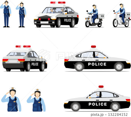 警察車両と警察官＿警察、自動車、バイク、自転車 132284152