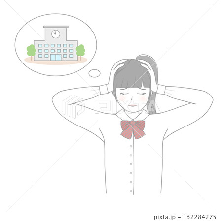 学校について悩んでいる女の子 132284275