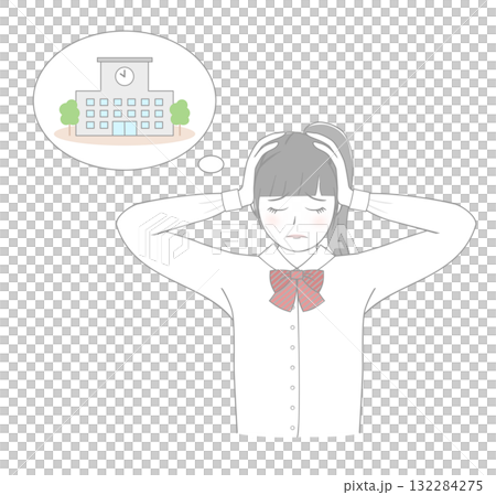学校について悩んでいる女の子 132284275