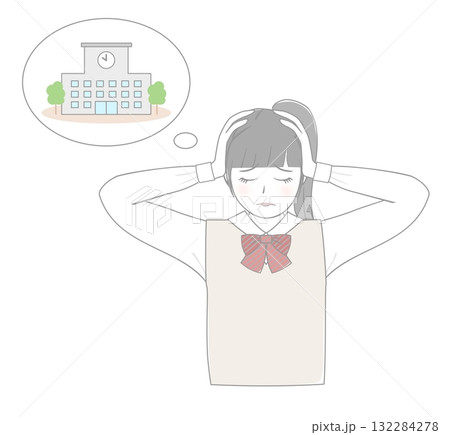 学校について悩んでいる女の子 学校について悩んでいる女の子 132284278