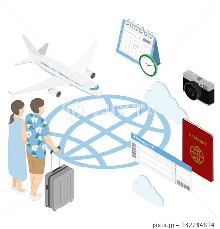海外旅行へ行く男女・アイソメトリック 海外旅行へ行く男女・アイソメトリック 132284814