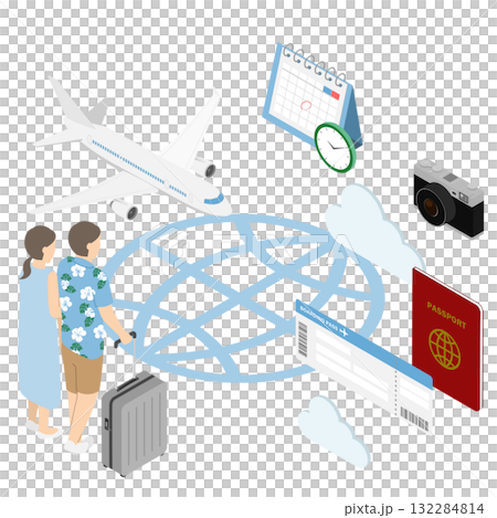海外旅行へ行く男女・アイソメトリック 海外旅行へ行く男女・アイソメトリック 132284814