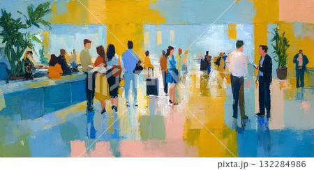 空港のデッキとロビーの風景(油彩) / Airport Deck and Lobby 空港のデッキとロビーの風景(油彩) / Airport Deck and Lobby 132284986