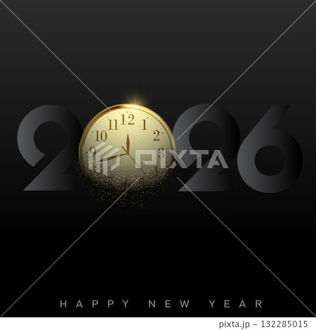 Luxury Happy New Year 2026 countdown clock with dissolving glitter. Vector Luxury Happy New Year 2026 countdown clock with dissolving glitter. Vector 132285015