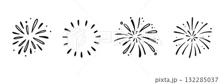 Firework vector new year set. Hand drawn background with doodle sparkler, firecracker and confetti for new year, birthday or holiday celebration. Sketch firework party style. Vector Firework vector new year set. Hand drawn background with doodle sparkler, firecracker and confetti for new year, birthday or holiday celebration. Sketch firework party style. Vector 132285037