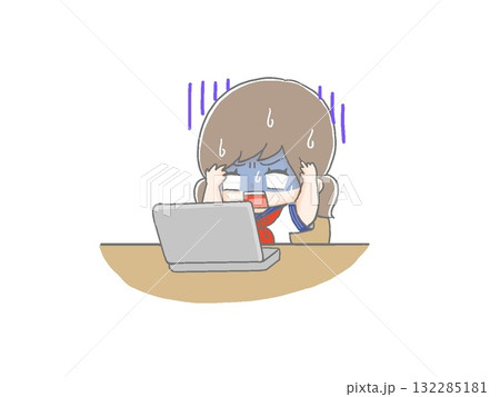 パソコンでミスをした女子学生 132285181