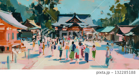 出雲大社と参拝客（油彩） / Izumo Taisha Shrine and Worshippers 132285188