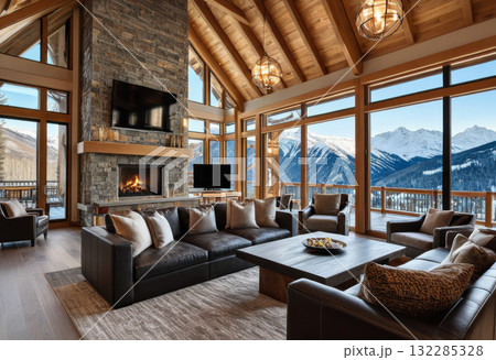 Luxury ski chalet with large windows 132285328