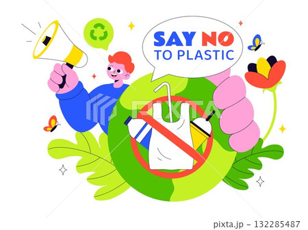 Plastic Waste Reduction Vector Illustration Featuring Waste Minimization, Organic Garbage Management, And Environmental Awareness Campaign Background 132285487