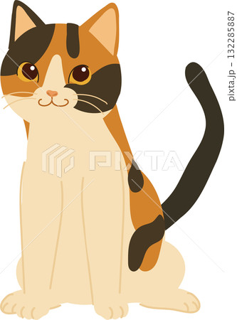 cute calico cat sitting calmly. for pet lovers and animal-themed designs. cute calico cat sitting calmly. for pet lovers and animal-themed designs. 132285887