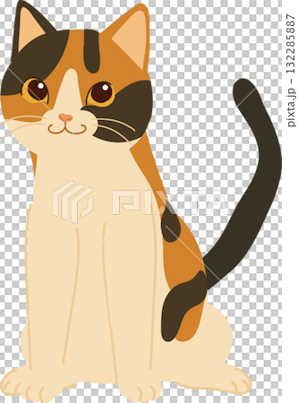 cute calico cat sitting calmly. for pet lovers and animal-themed designs. cute calico cat sitting calmly. for pet lovers and animal-themed designs. 132285887