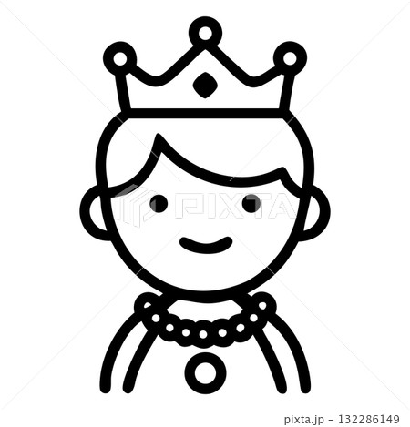 Outlined drawing depicts a king wearing a jeweled crown and a royal robe 132286149