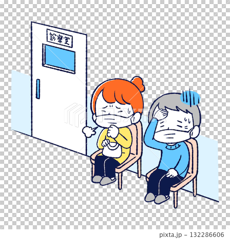 Illustration of a patient looking tired in the waiting room 132286606