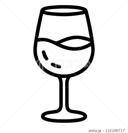 Simple wineglass outline reveals a classic glass holding red wine on the inside 132286717