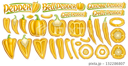 Vector Yellow Pepper Set 132286807