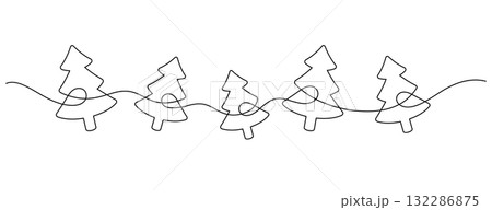 christmas tree hanging decorative one line drawing continuous 132286875