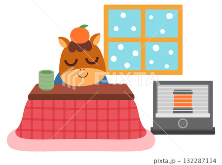 こたつに入った馬のキャラクター こたつに入った馬のキャラクター 132287114