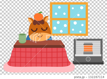 こたつに入った馬のキャラクター こたつに入った馬のキャラクター 132287114