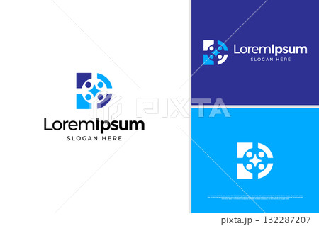 Geometric letter D concept logo design template with people icon Geometric letter D concept logo design template with people icon 132287207
