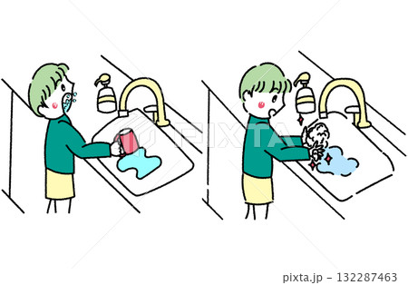 手洗いうがいする男の子 132287463