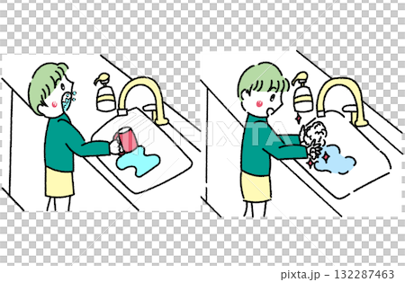 男孩洗手漱口 男孩洗手漱口 132287463