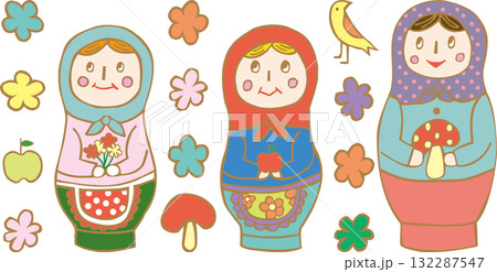 レトロな色のマトリョーシカ レトロな色のマトリョーシカ 132287547