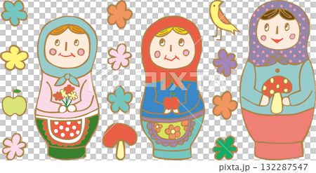 レトロな色のマトリョーシカ レトロな色のマトリョーシカ 132287547
