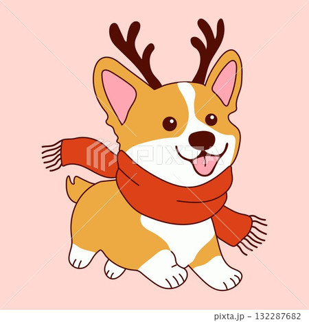 Adorable Holiday Corgi with Reindeer Horns Adorable Holiday Corgi with Reindeer Horns 132287682