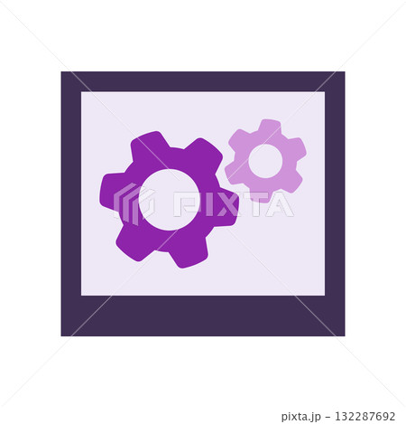 パープルとピンクの歯車が描かれたポラロイド風フラットアイコン 132287692