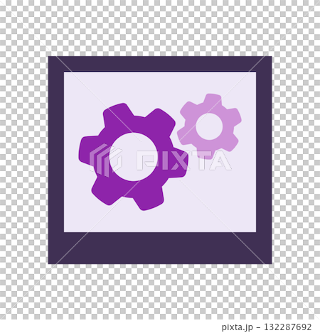 パープルとピンクの歯車が描かれたポラロイド風フラットアイコン 132287692