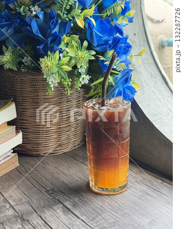 Refreshing Orange Americano Coffee with Citrus Twist	 132287726