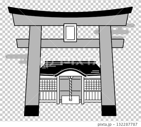 神社鳥居和禮拜堂的單色插圖 神社鳥居和禮拜堂的單色插圖 132287787