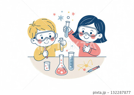 科学実験を楽しむ子ども 132287877