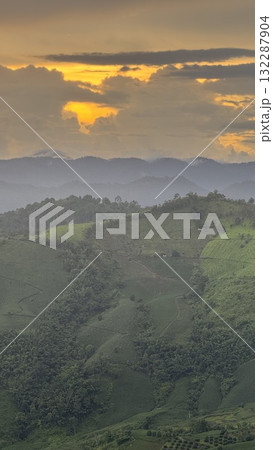 Beautiful Green Mountain Valley Sunset in Northern Thailand 132287904
