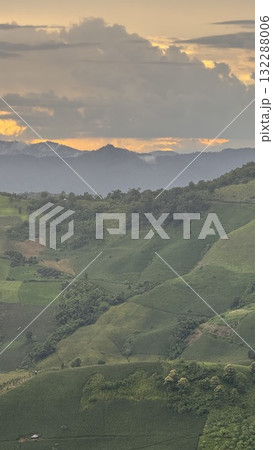 Beautiful Green Mountain Valley Sunset in Northern Thailand Beautiful Green Mountain Valley Sunset in Northern Thailand 132288006