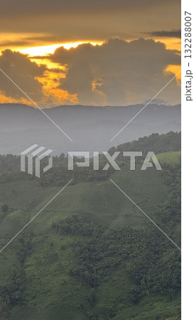 Beautiful Green Mountain Valley Sunset in Northern Thailand Beautiful Green Mountain Valley Sunset in Northern Thailand 132288007