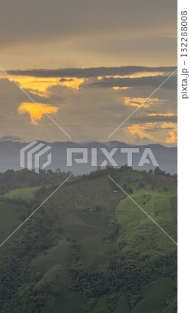 Beautiful Green Mountain Valley Sunset in Northern Thailand 132288008