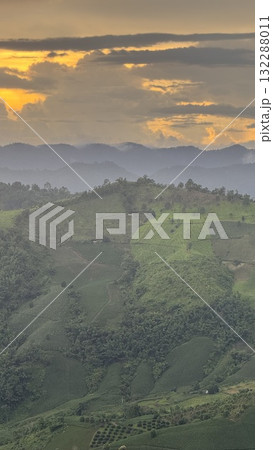 Beautiful Green Mountain Valley Sunset in Northern Thailand Beautiful Green Mountain Valley Sunset in Northern Thailand 132288011
